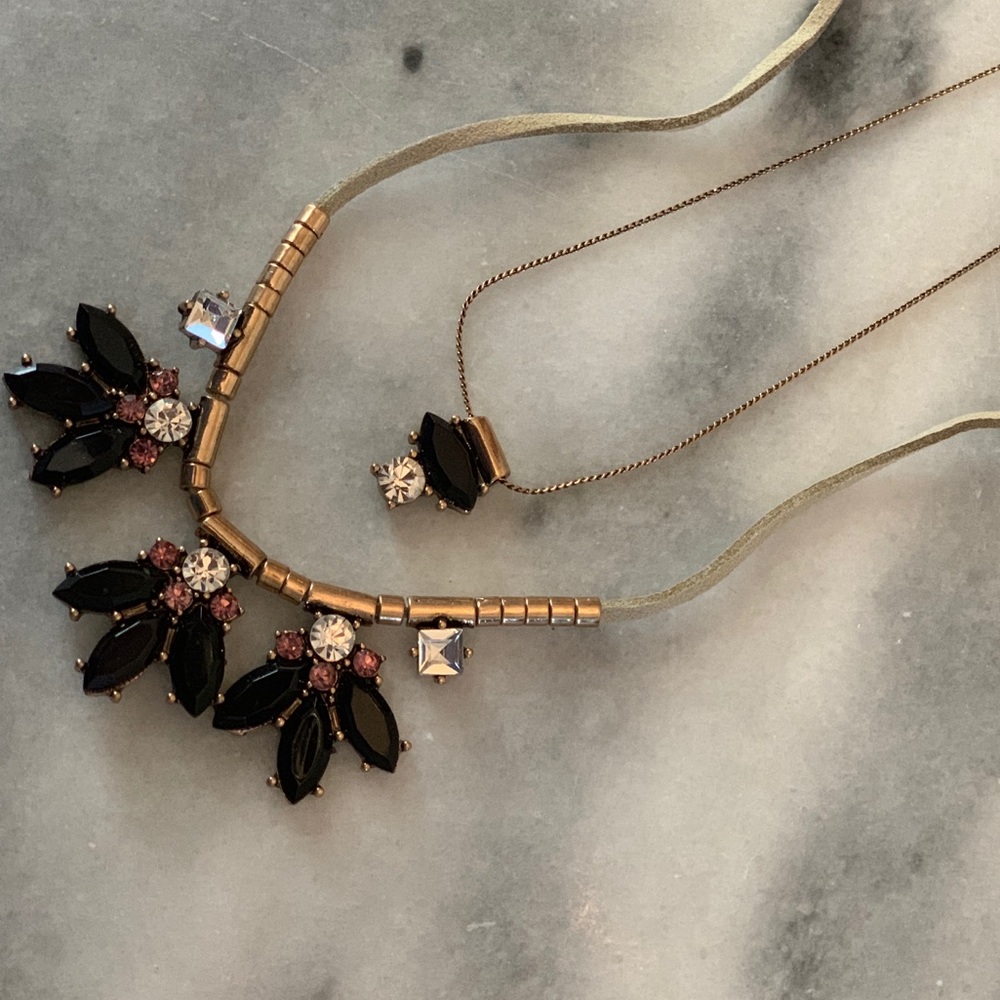 Gold black and pink diamond necklace